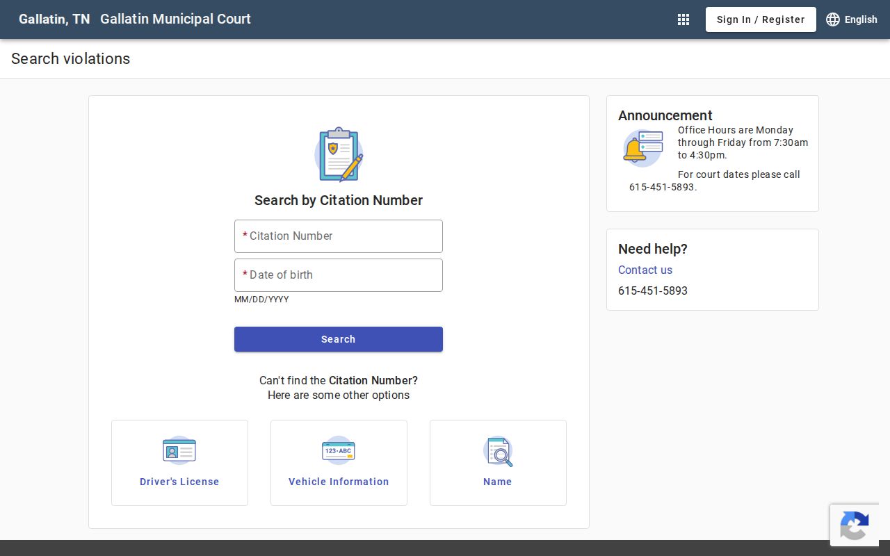 Gallatin people search using the municipal court violation portal