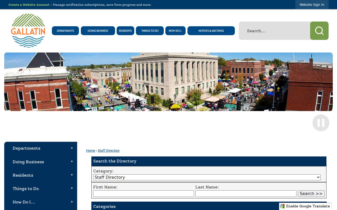 Gallatin directory search by city staff category and name